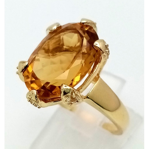 1372 - A Lovely Rich 10ct Citrine Set in Gold Plated 925 Silver. Hexagonal cut clean citrine and white ston... 