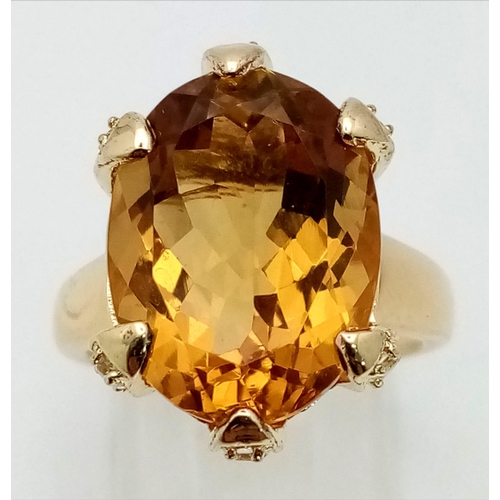 1372 - A Lovely Rich 10ct Citrine Set in Gold Plated 925 Silver. Hexagonal cut clean citrine and white ston... 