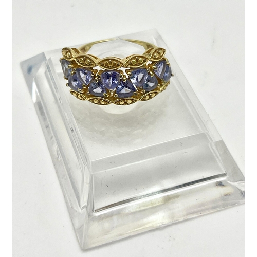 1472 - Three 925 Silver Gilded Gemstone Rings. Amethyst, blue topaz and white quartz. Sizes N, P and R.