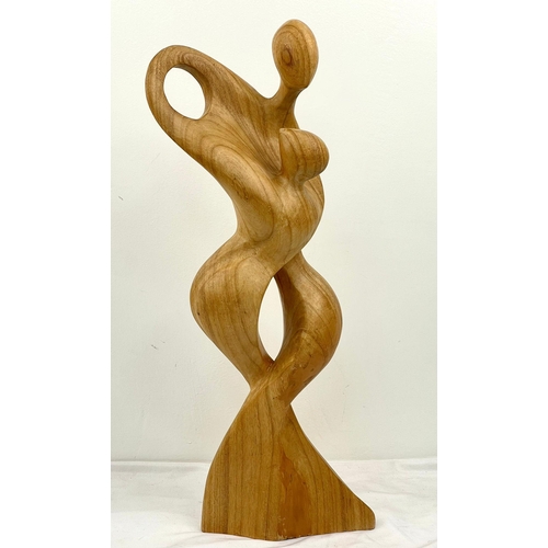 1484 - A Wood Sculpture of Two Lovers as One - Or, the Aliens have landed. 57cm tall.