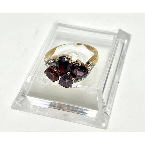 718 - Three 925 Silver Gilded Gemstone Rings. Amethyst, white quartz and emerald. Sizes N, P and R.