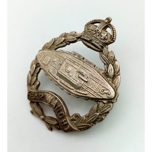 583 - 1924 Issue Royal Tank Regiment Officer Silver Cap Badge. Tank facing wrong way.