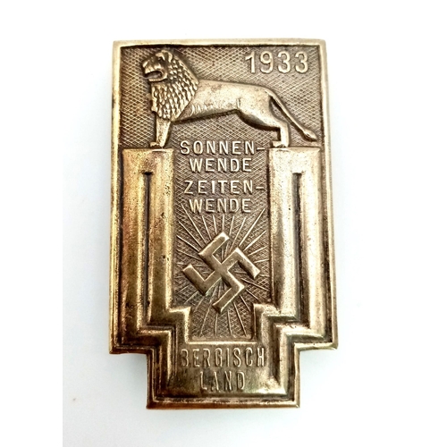 548 - 3rd Reich 1933 Bergischland “Sonnenwende Zeitenwende” Tinnie Badge.