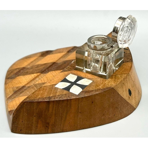 551 - WW1 Imperial German Ink Well & Pen Holder. Made from an Albatros D.III Propeller. Adorned with a sil... 