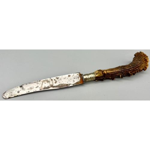 858 - 3rd Reich Hunting Association Deer Antler Dinner Knife.