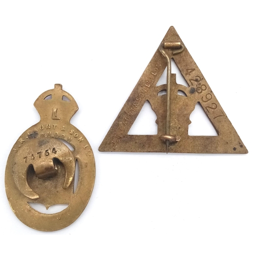 862 - 1915 & 1916 “On War Service” Badges. These were worn by factory workers and those with reserved occu... 