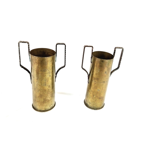 419 - Pair of WW1 used French Vases made from Inert 75mm Shrapnel Shell Cases Dated 1911 & 1913.