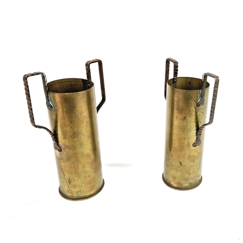 419 - Pair of WW1 used French Vases made from Inert 75mm Shrapnel Shell Cases Dated 1911 & 1913.