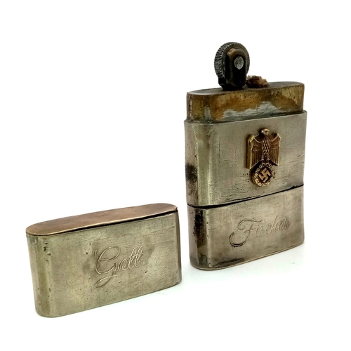 433 - WW2 German Cigarette Lighter, Engraved “Helmut Fischer” on one side and “God with us” in German on t... 