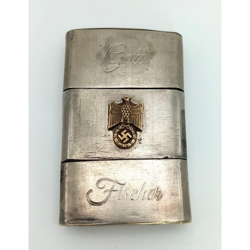 433 - WW2 German Cigarette Lighter, Engraved “Helmut Fischer” on one side and “God with us” in German on t... 