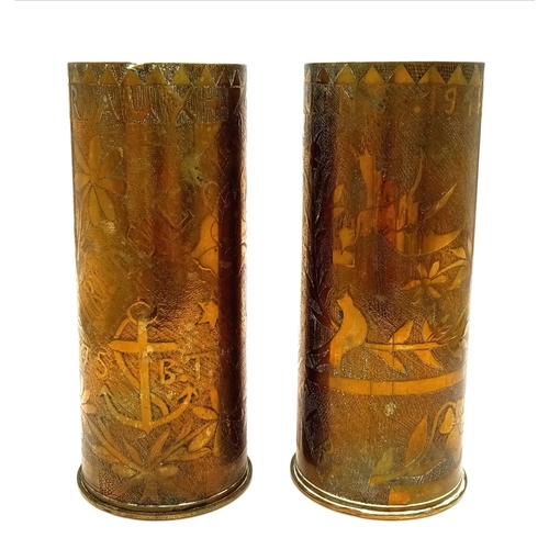 654 - INERT WW1 French Trench Art Vases made from spent shell cases.