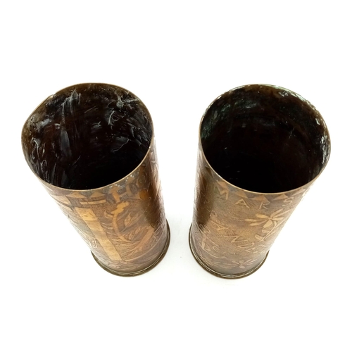 654 - INERT WW1 French Trench Art Vases made from spent shell cases.