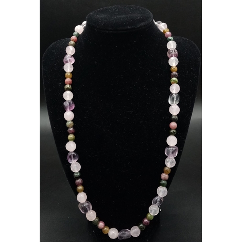 1370 - A Labradorite, Amethyst, Rose Quartz and Peridot Necklace. 
56cm.