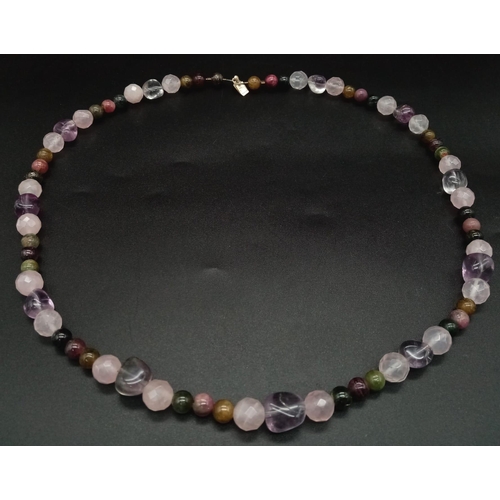 1370 - A Labradorite, Amethyst, Rose Quartz and Peridot Necklace. 
56cm.