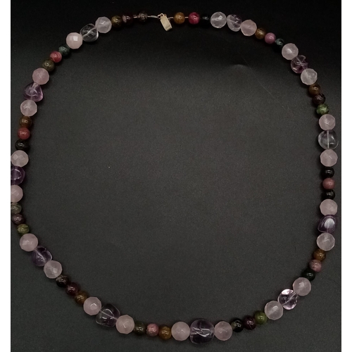 1370 - A Labradorite, Amethyst, Rose Quartz and Peridot Necklace. 
56cm.