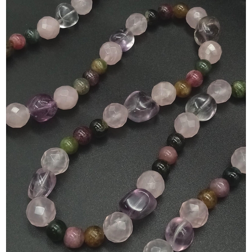 1370 - A Labradorite, Amethyst, Rose Quartz and Peridot Necklace. 
56cm.