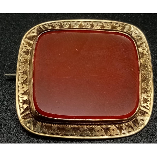 1374 - A Victorian High-Karat Gold Carnelian Square Brooch. 25 x 25mm. Pin has been replaced. Total weight ... 