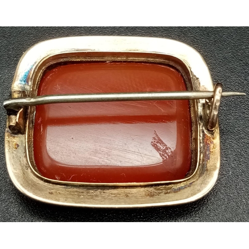 1374 - A Victorian High-Karat Gold Carnelian Square Brooch. 25 x 25mm. Pin has been replaced. Total weight ... 