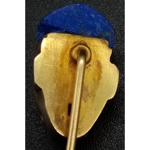 138 - An Extraordinary, Antique High-Karat Gold, Fu Manchu-esque Diamond and Lapis Lazuli Stick Pin. 6.5cm... 