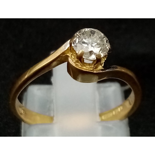 1382 - A Vintage 18K Yellow Gold Diamond Solitaire Ring. 0.3ct round cut diamond. Size K. 2.4g total weight... 