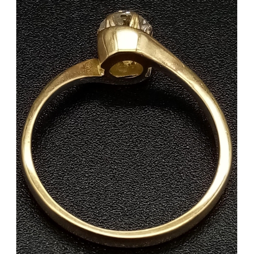 1382 - A Vintage 18K Yellow Gold Diamond Solitaire Ring. 0.3ct round cut diamond. Size K. 2.4g total weight... 