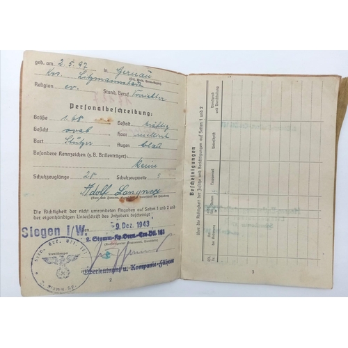 792 - WW2 German Army Soldbuch. This belonged to a soldier in a Grenadier unit. An interesting entry on th... 