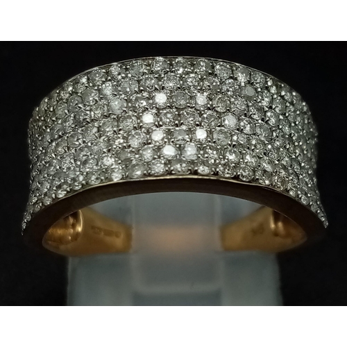 939 - A Very Snazzy 9K Yellow Gold and Bright Diamond Cluster Band Ring. 1ct. Size N. Total weight - 2.82g... 