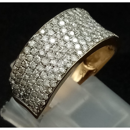 939 - A Very Snazzy 9K Yellow Gold and Bright Diamond Cluster Band Ring. 1ct. Size N. Total weight - 2.82g... 