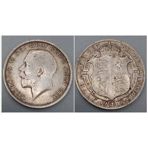 1142 - A 1918 George V Half Crown Silver Coin. Please see photos for conditions.