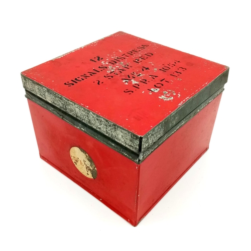 1183 - Military Tin Box for Distress Signal Flares. Lid of box marked ‘12’ over ‘Signals Distress’ over ‘2 ... 