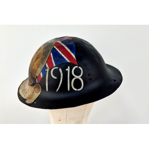 128 - WW1 British Helmet with post War memorial Painting.