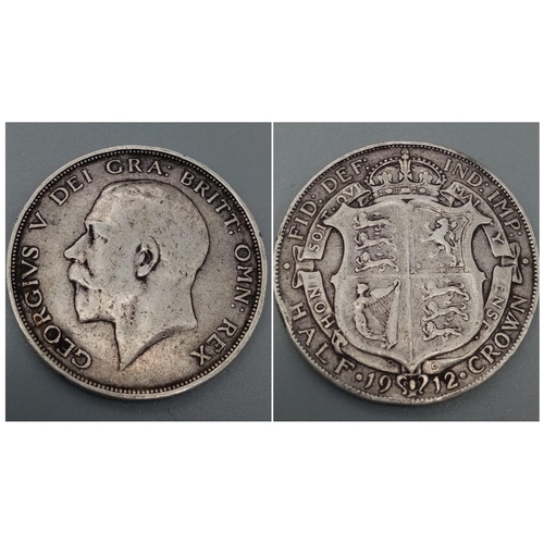 1280 - A 1912 George V Silver Half Crown Coin. Please see photos for conditions.