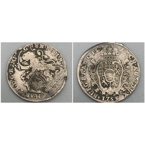 1460 - A 1753 Austrian/Netherlands Two Escalins Silver Coin. Please see photos for conditions.