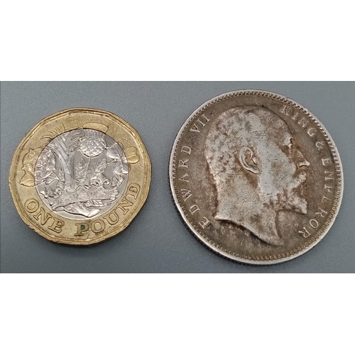 375 - A 1906 India One Rupee Silver Coin. Please see photos for conditions.