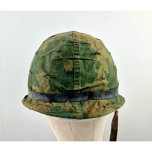 397 - 1965 Dated Vietnam War Era US MI Helmet with Reversible Mitch/Duck Hunter Camouflage Cover.