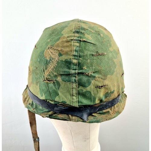 397 - 1965 Dated Vietnam War Era US MI Helmet with Reversible Mitch/Duck Hunter Camouflage Cover.