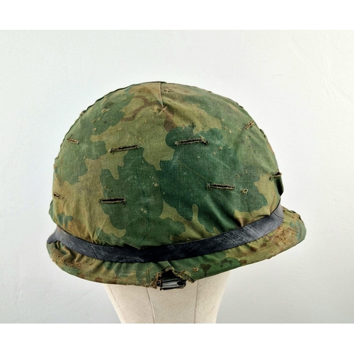 397 - 1965 Dated Vietnam War Era US MI Helmet with Reversible Mitch/Duck Hunter Camouflage Cover.