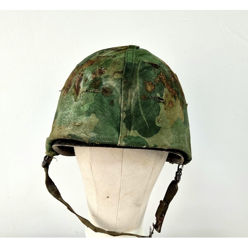 453 - Vietnam War Relic. US M1 Helmet, liner and cover bought directly from a farmer in Da Nang, Vietnam.