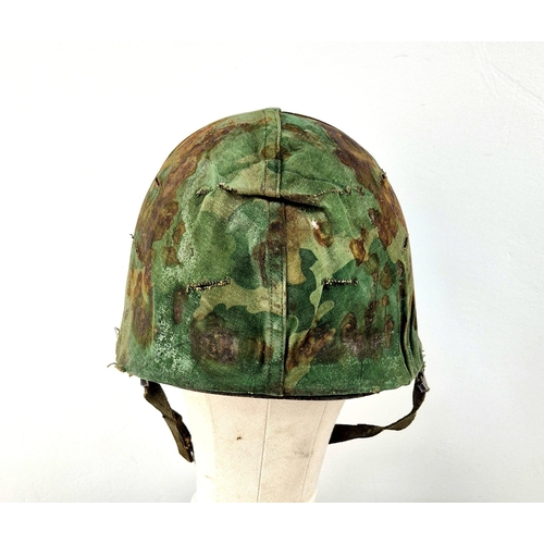 453 - Vietnam War Relic. US M1 Helmet, liner and cover bought directly from a farmer in Da Nang, Vietnam.