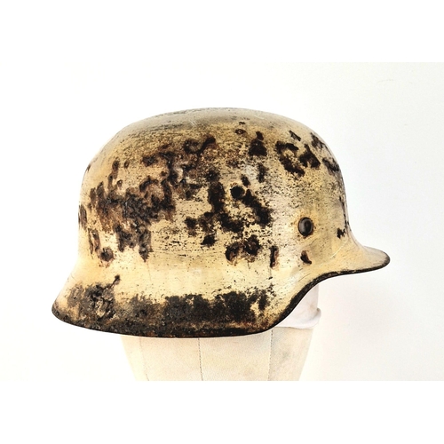 769 - Reproduction WW2 German M35 Helmet with D-Day Style Chicken Wire. A very nice copy. Ideal as a space... 