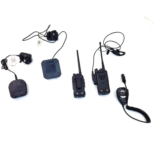 1035 - Two Very Good Condition Ex Security Use Walkie Talkies with Desk Chargers and Additional Ear Microph... 