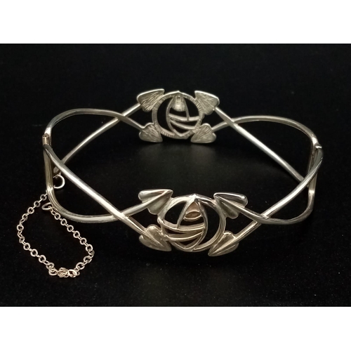 1043 - Excellent Condition Rennie Mackintosh Design Celtic Silver Bangle 6.5cm Width. 1.5cm Width, 12.45 Gr... 