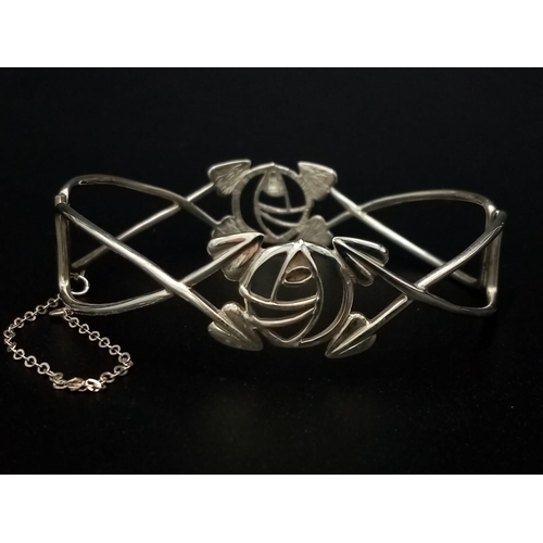 1043 - Excellent Condition Rennie Mackintosh Design Celtic Silver Bangle 6.5cm Width. 1.5cm Width, 12.45 Gr... 