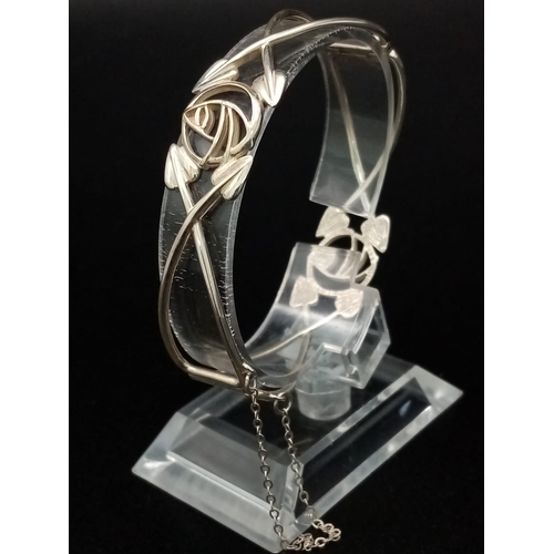 1043 - Excellent Condition Rennie Mackintosh Design Celtic Silver Bangle 6.5cm Width. 1.5cm Width, 12.45 Gr... 