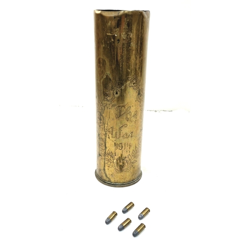 1049 - A Parcel of War World 1 & 2 Shells Comprising; A Hand Engraved Trench Art ‘The 1914 War’ British 18 ... 