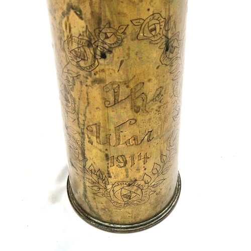 1049 - A Parcel of War World 1 & 2 Shells Comprising; A Hand Engraved Trench Art ‘The 1914 War’ British 18 ... 