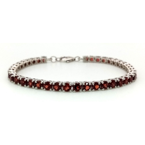 1218 - New Sterling Silver Red Stone Set Tennis Bracelet 19cm Length, 5mm Width