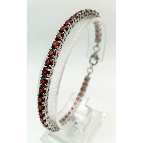 1218 - New Sterling Silver Red Stone Set Tennis Bracelet 19cm Length, 5mm Width