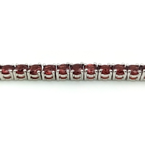 1218 - New Sterling Silver Red Stone Set Tennis Bracelet 19cm Length, 5mm Width