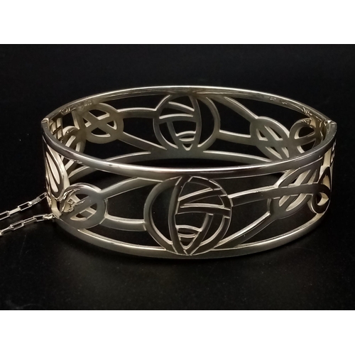 1256 - Excellent Condition Rennie Mackintosh Design Celtic Silver Bangle 6.5cm Width. 2cm Deep. 35.15 Grams... 